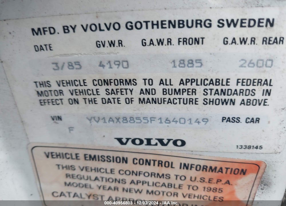 1985 VOLVO 245 DL/GL VIN: YV1AX8855F1640149