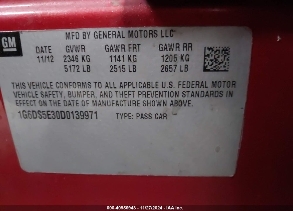 2013 CADILLAC CTS PREMIUM VIN: 1G6DS5E30D0139971