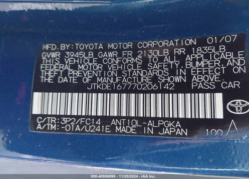 2007 SCION TC VIN: JTKDE167770206142