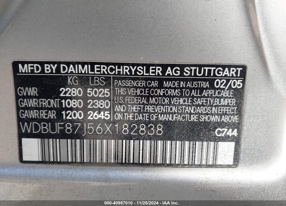 2006 MERCEDES-BENZ E 350 4MATIC VIN: WDBUF87J56X182838