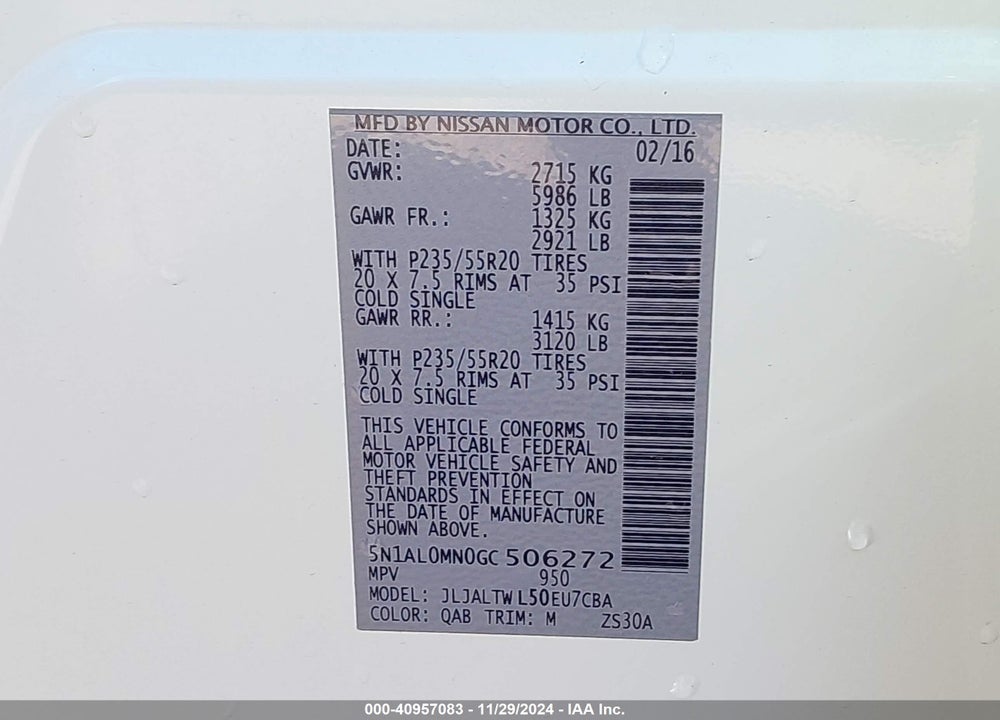 2016 INFINITI QX60 VIN: 5N1AL0MN0GC506272