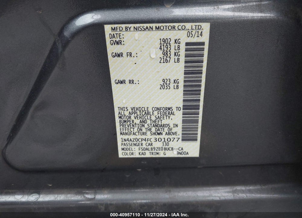 2015 NISSAN LEAF VIN: 1N4AZ0CP4FC301077