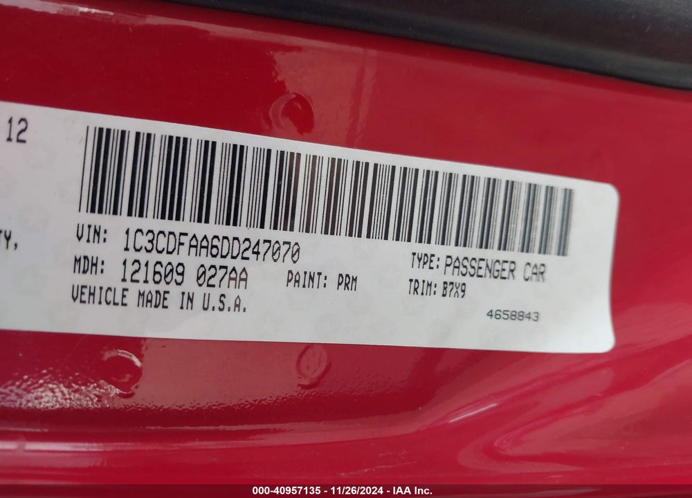 2013 DODGE DART SE VIN: 1C3CDFAA6DD247070
