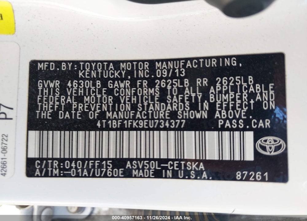 2014 TOYOTA CAMRY SE VIN: 4T1BF1FK9EU734377