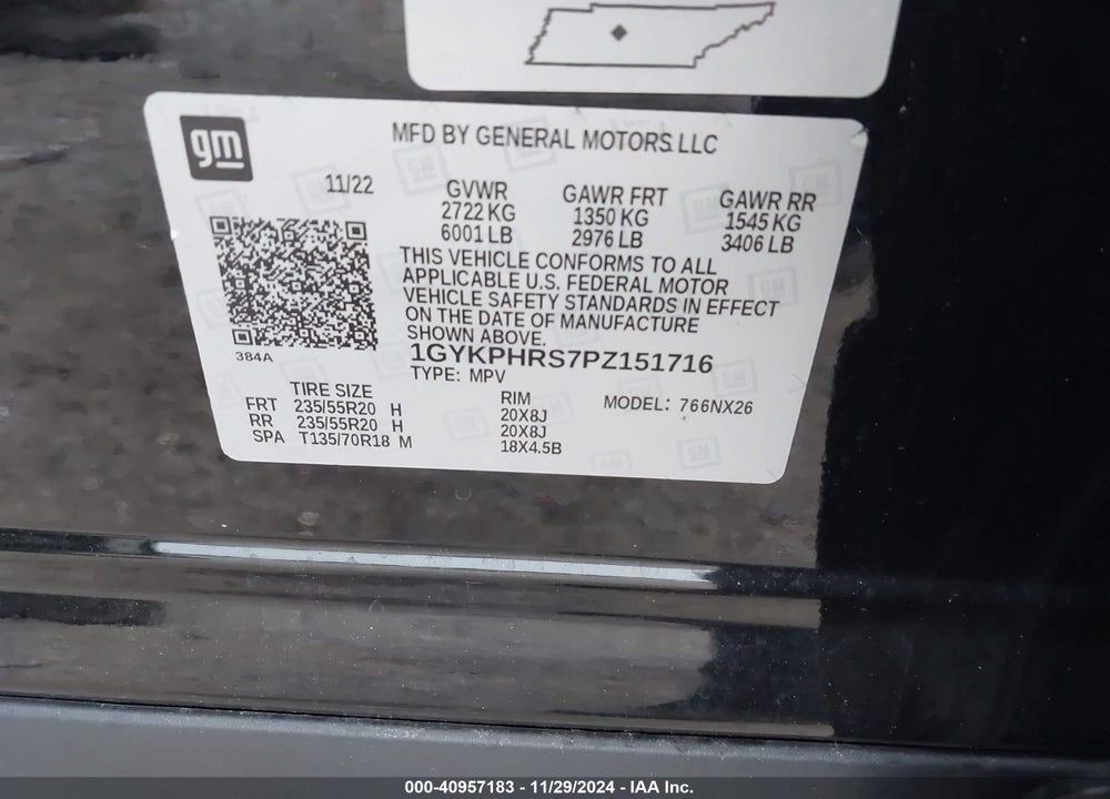 2023 CADILLAC XT6 SPORT VIN: 1GYKPHRS7PZ151716