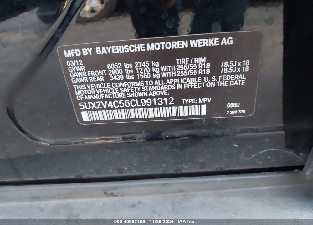 2012 BMW X5 XDRIVE35I/XDRIVE35I PREMIUM/XDRIVE35I SPORT ACTIVITY VIN: 5UXZV4C56CL991312