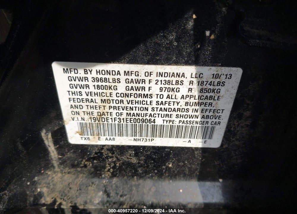 2014 ACURA ILX 2.0L VIN: 19VDE1F31EE009064