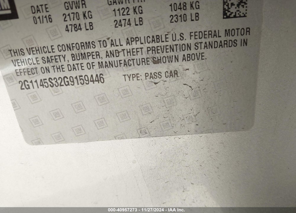 2016 CHEVROLET IMPALA 2LZ VIN: 2G1145S32G9159446
