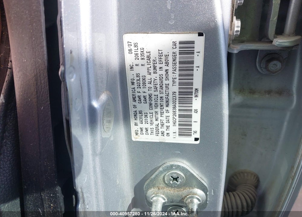 2008 HONDA ACCORD 2.4 EX-L VIN: 1HGCP26838A002379