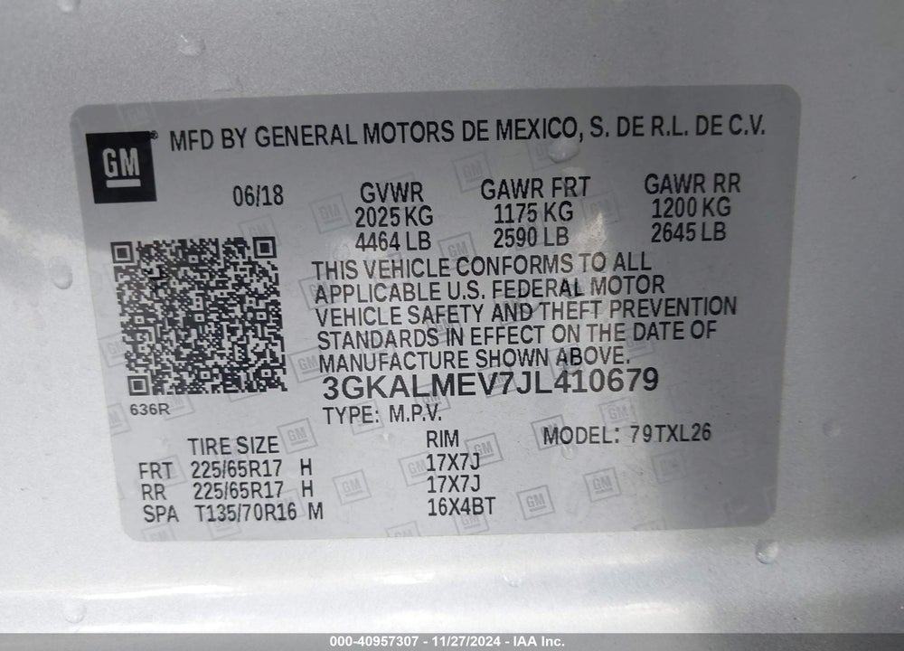 2018 GMC TERRAIN SLE VIN: 3GKALMEV7JL410679