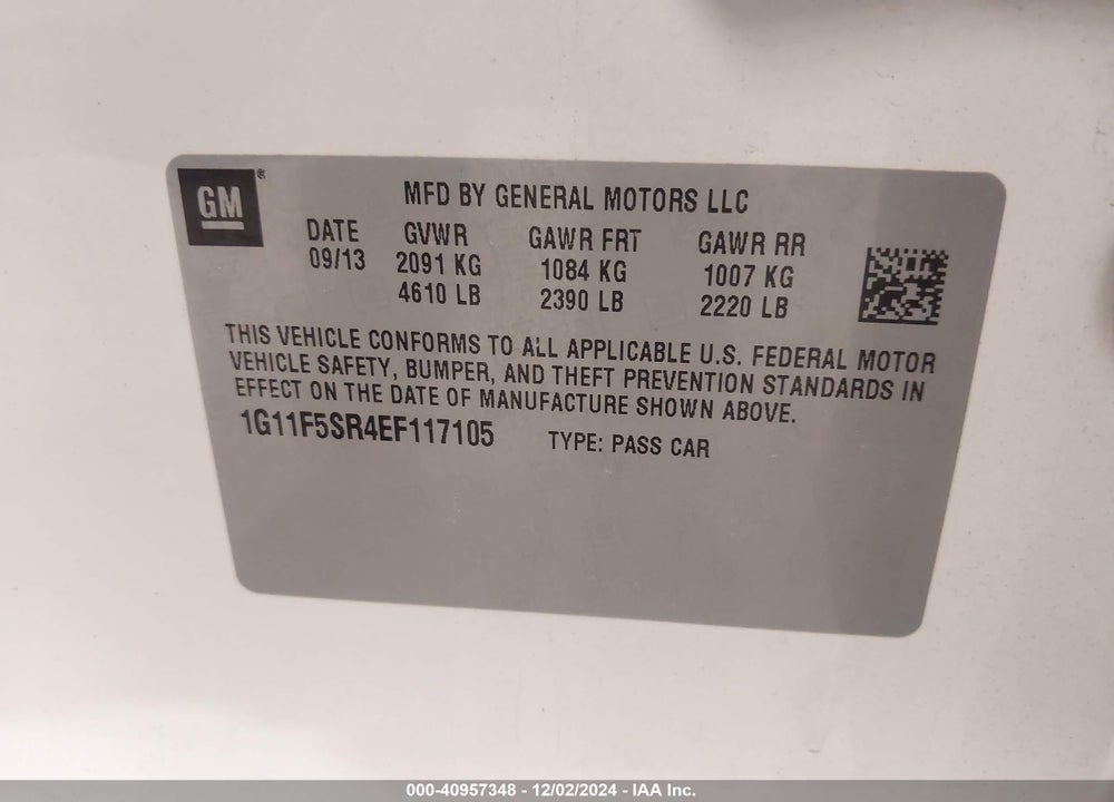 2014 CHEVROLET MALIBU ECO VIN: 1G11F5SR4EF117105
