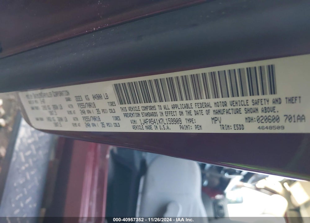 2007 JEEP WRANGLER SAHARA VIN: 1J4FA541X7L159909