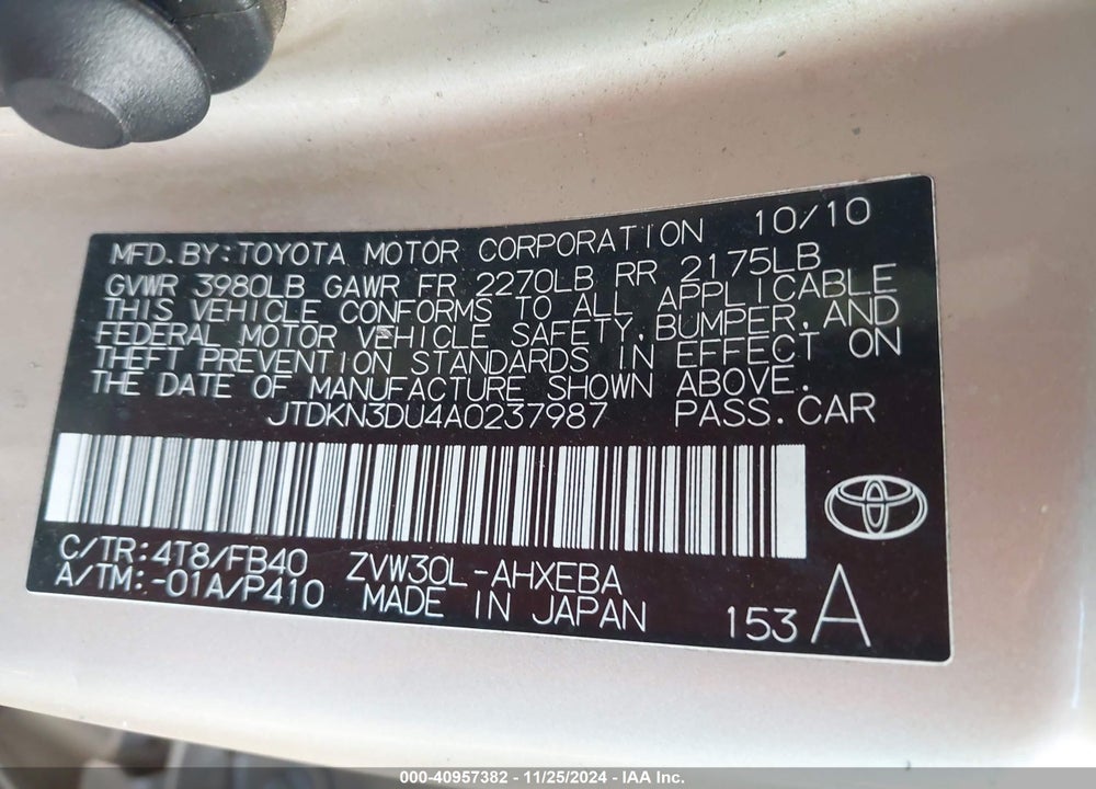 2010 TOYOTA PRIUS III VIN: JTDKN3DU4A0237987