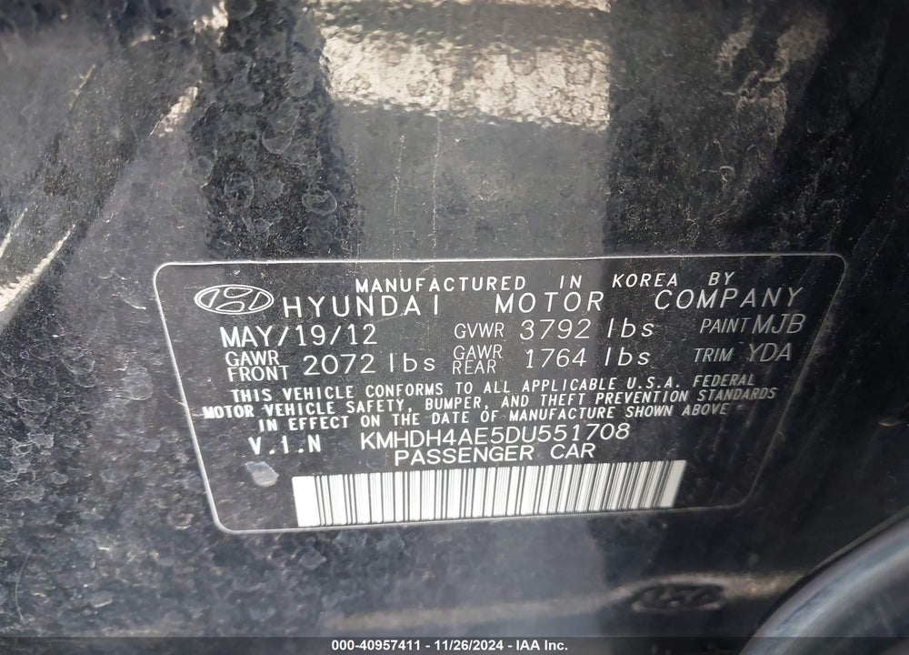 2013 HYUNDAI ELANTRA VIN: KMHDH4AE5DU551708