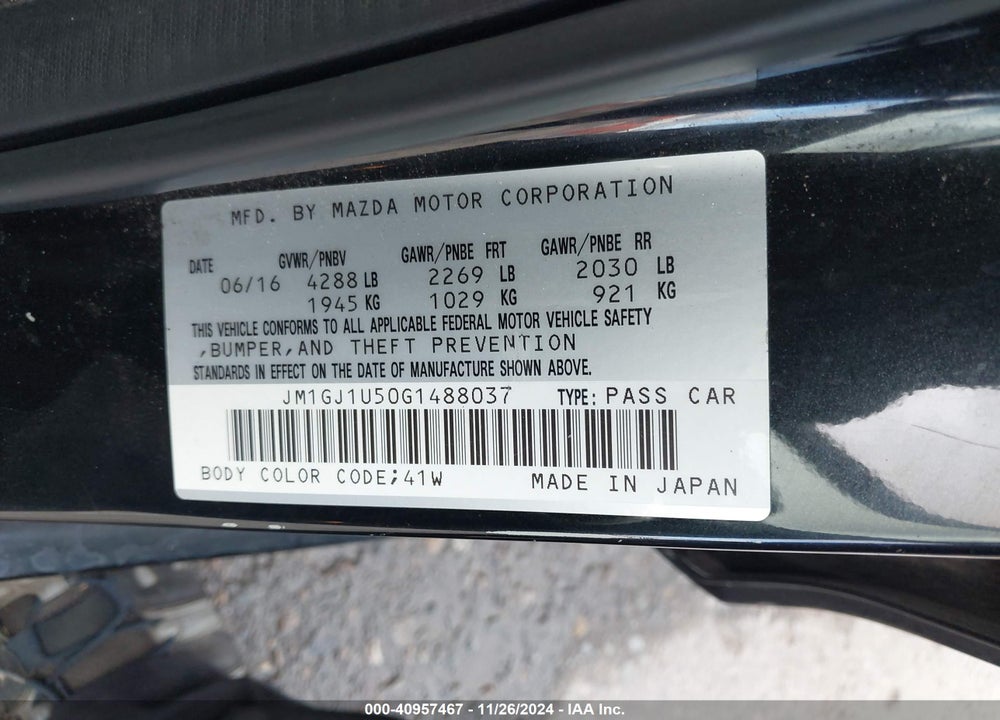 2016 MAZDA 6 I SPORT VIN: JM1GJ1U50G1488037