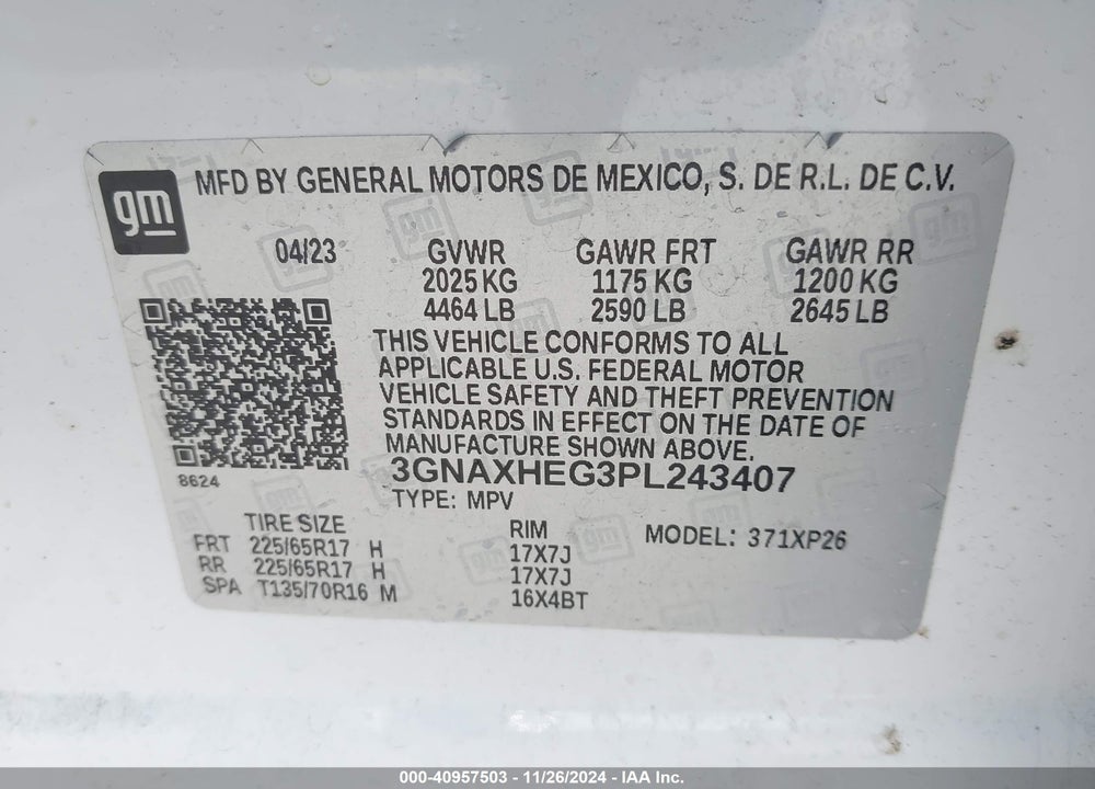 2023 CHEVROLET EQUINOX FWD LS VIN: 3GNAXHEG3PL243407