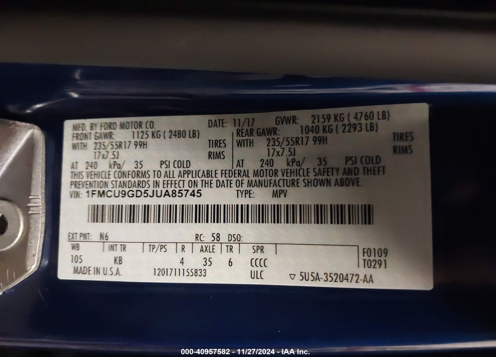 2018 FORD ESCAPE SE VIN: 1FMCU9GD5JUA85745