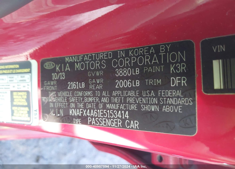2014 KIA FORTE LX VIN: KNAFX4A61E5153414