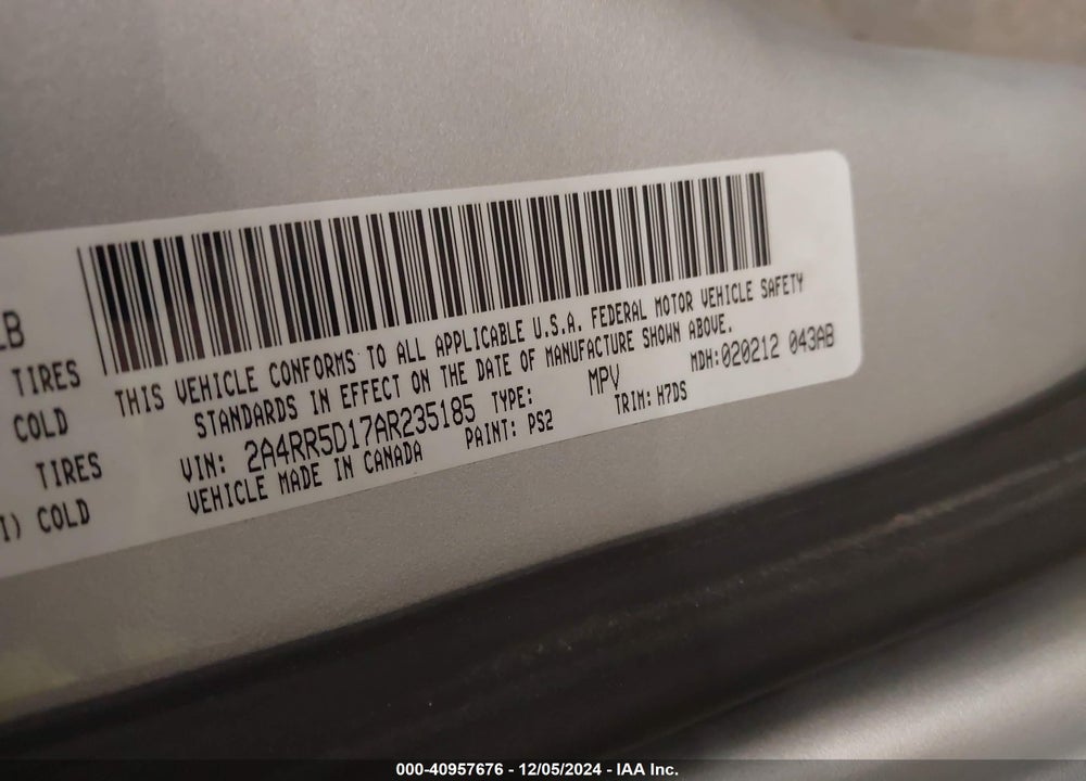 2010 CHRYSLER TOWN & COUNTRY TOURING VIN: 2A4RR5D17AR235185