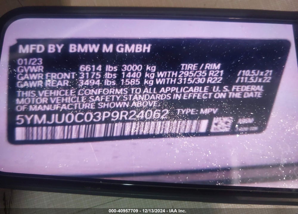 2023 BMW X5 M VIN: 5YMJU0C03P9R24062
