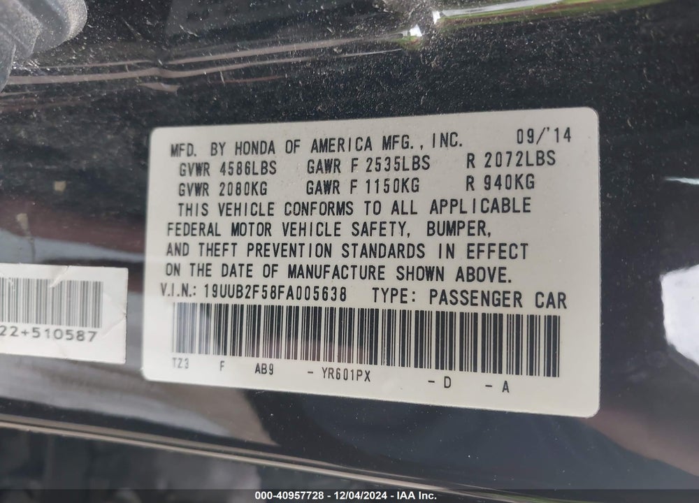 2015 ACURA TLX V6 TECH VIN: 19UUB2F58FA005638