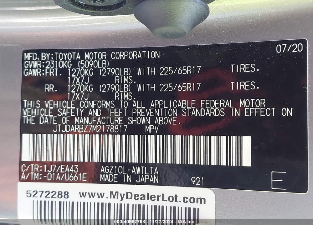 2021 LEXUS NX 300 VIN: JTJDARBZ7M2178817