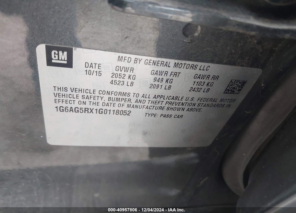 2016 CADILLAC ATS STANDARD VIN: 1G6AG5RX1G0118052