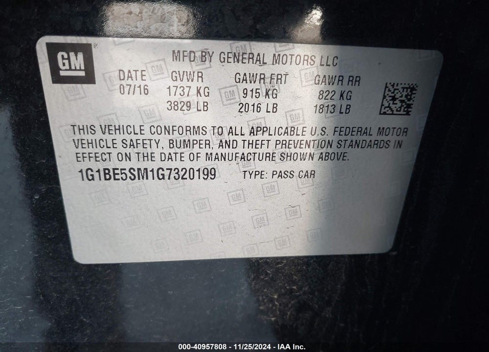 2016 CHEVROLET CRUZE LT AUTO VIN: 1G1BE5SM1G7320199