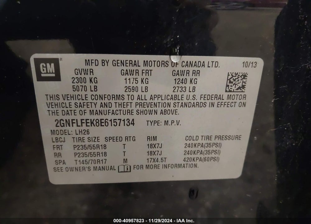 2014 CHEVROLET EQUINOX 1LT VIN: 2GNFLFEK8E6157134
