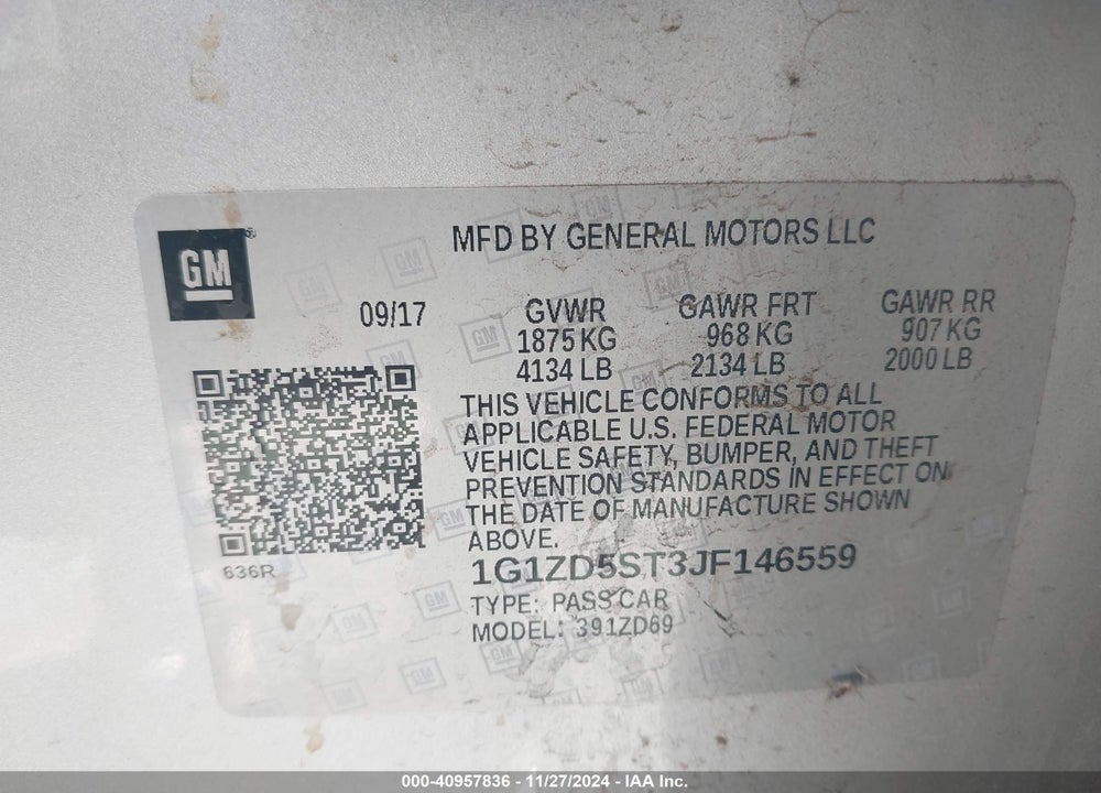 2018 CHEVROLET MALIBU LT VIN: 1G1ZD5ST3JF146559