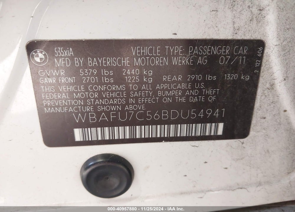 2011 BMW 535I XDRIVE VIN: WBAFU7C56BDU54941