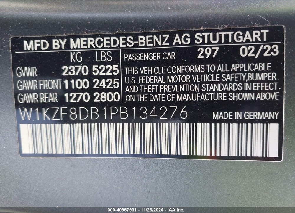 2023 MERCEDES-BENZ E 350 VIN: W1KZF8DB1PB134276