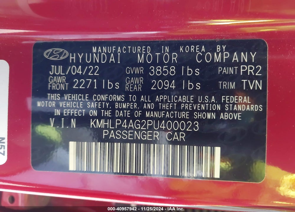 2023 HYUNDAI ELANTRA LIMITED VIN: KMHLP4AG2PU400023