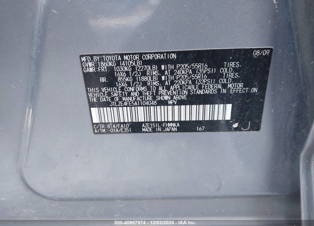 2010 SCION XB VIN: JTLZE4FE5A1104048