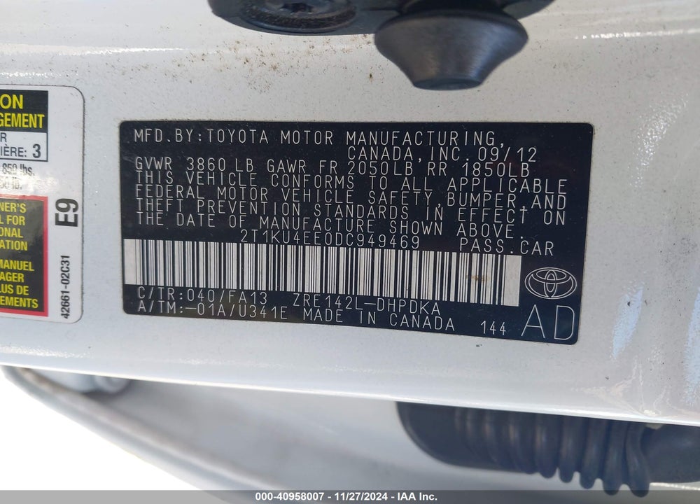 2013 TOYOTA MATRIX L VIN: 2T1KU4EE0DC949469