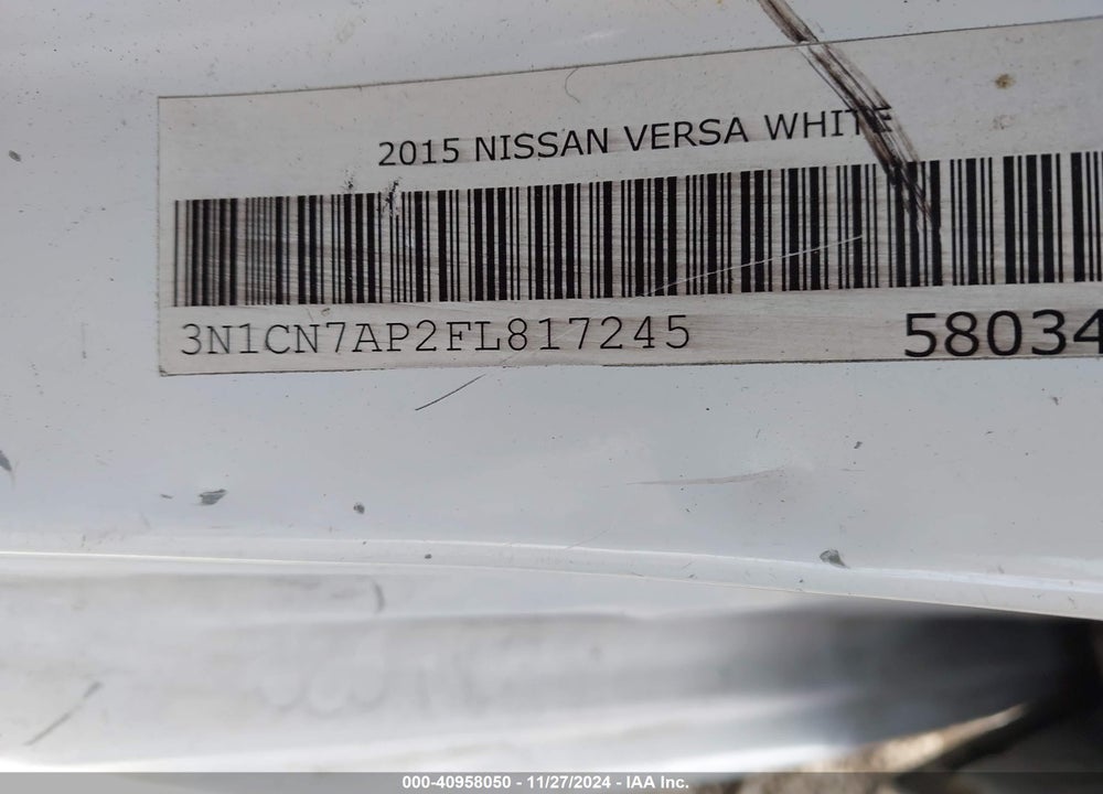 2015 NISSAN VERSA VIN: 3N1CN7AP2FL817245