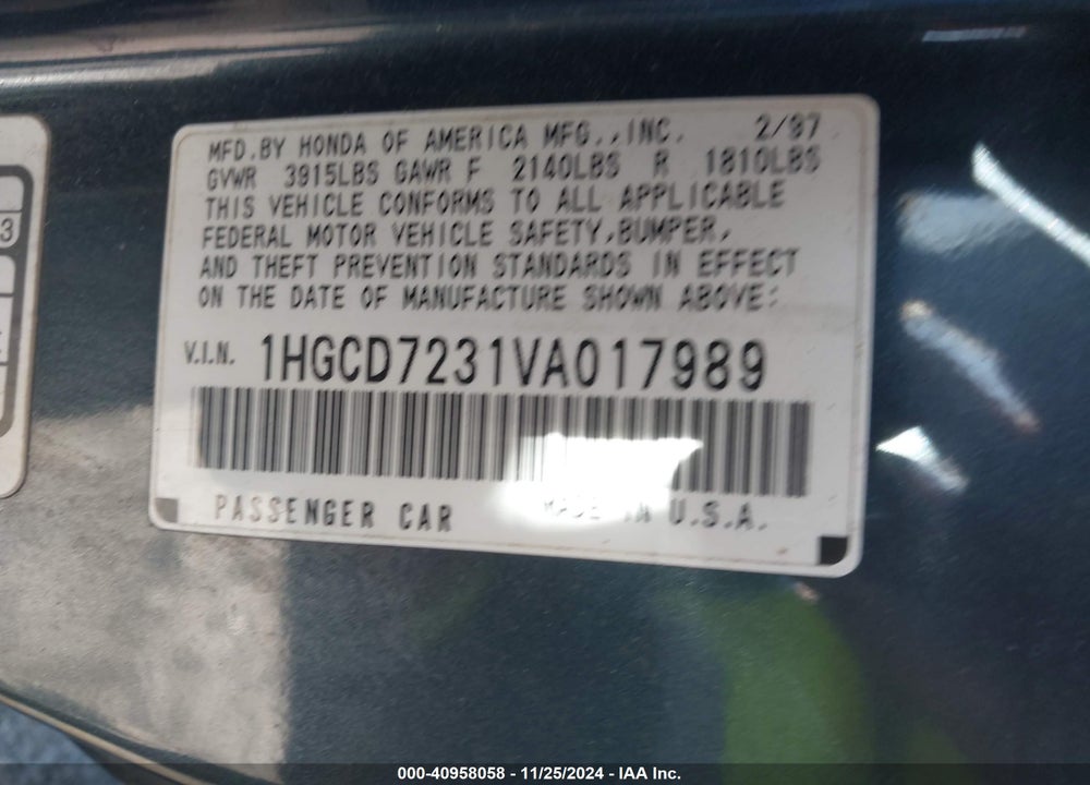 1997 HONDA ACCORD LX VIN: 1HGCD7231VA017989