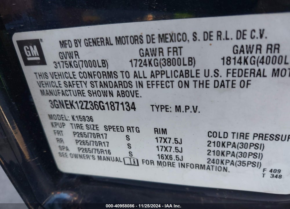 2006 CHEVROLET AVALANCHE 1500 Z71 VIN: 3GNEK12Z36G187134