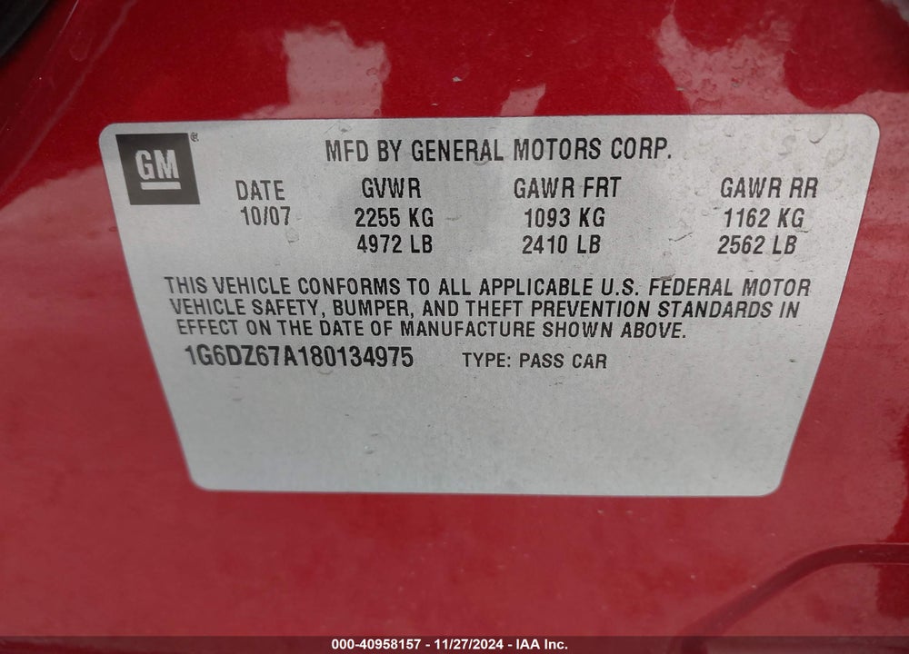 2008 CADILLAC STS V8 VIN: 1G6DZ67A180134975