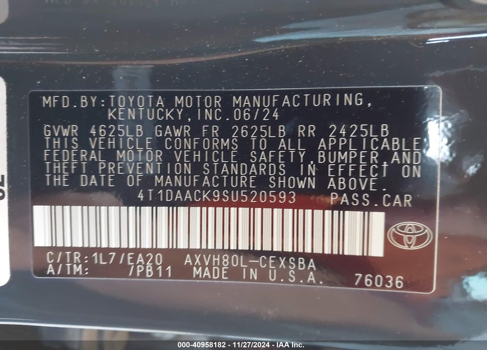 2025 TOYOTA CAMRY SE VIN: 4T1DAACK9SU520593