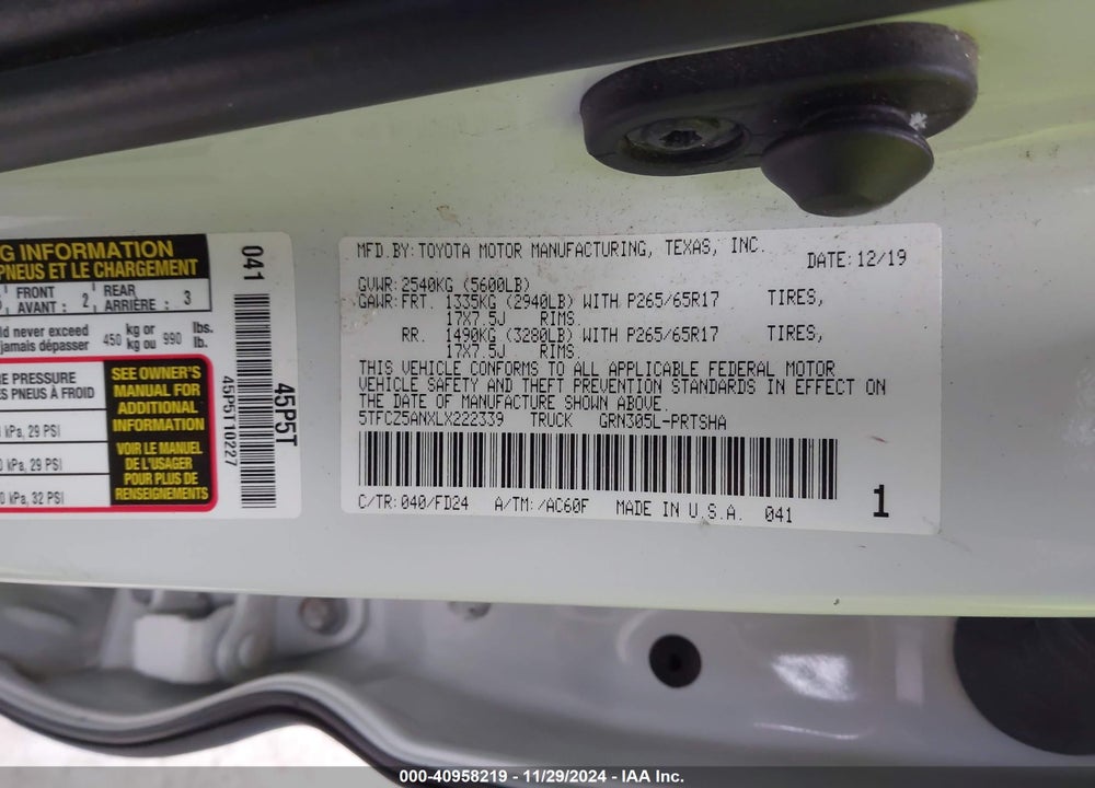 2020 TOYOTA TACOMA VIN: 5TFCZ5ANXLX222339