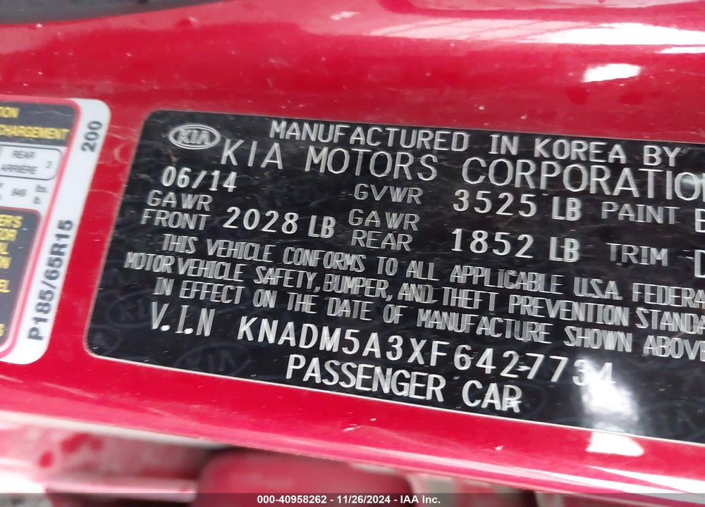 2015 KIA RIO LX VIN: KNADM5A3XF6427734