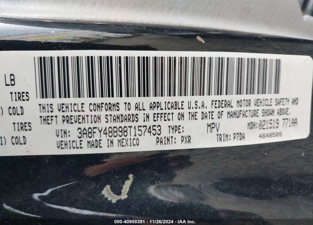 2008 CHRYSLER PT CRUISER VIN: 3A8FY48B98T157453