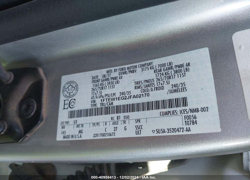 2018 FORD F-150 XLT VIN: 1FTEW1EG2JFA02170
