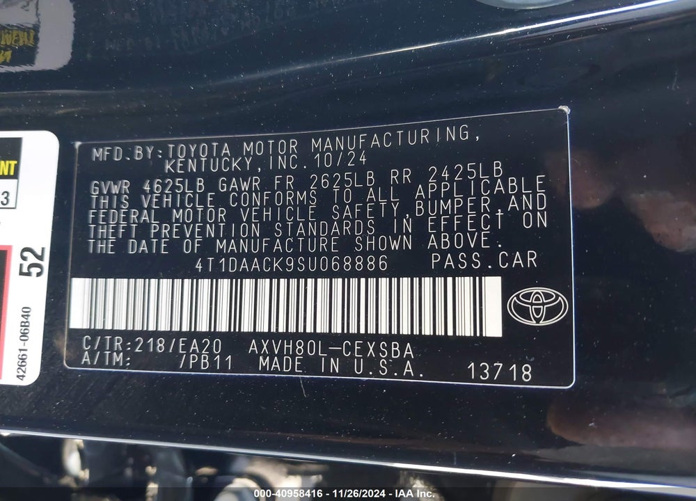 2025 TOYOTA CAMRY SE VIN: 4T1DAACK9SU068886