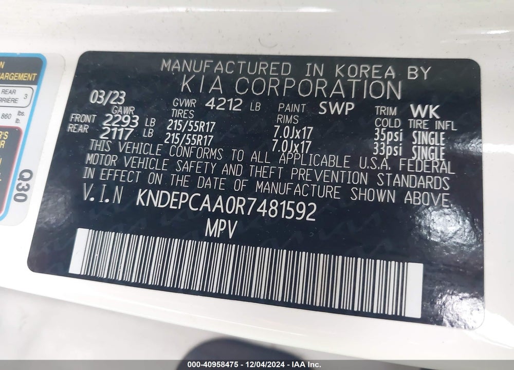 2024 KIA SELTOS LX VIN: KNDEPCAA0R7481592