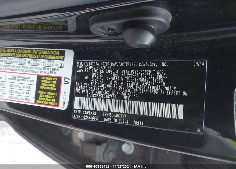 2014 TOYOTA VENZA LIMITED V6 VIN: 4T3BK3BB5EU102660