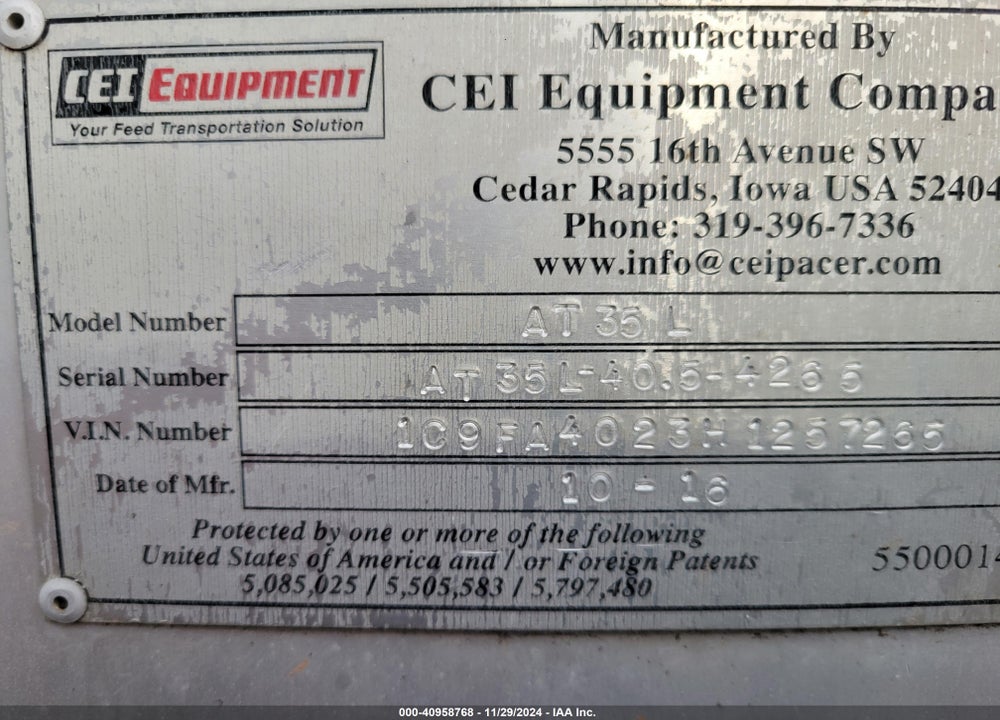 2017 CEI PACER TRAILER VIN: 1C9FA4023H1257265