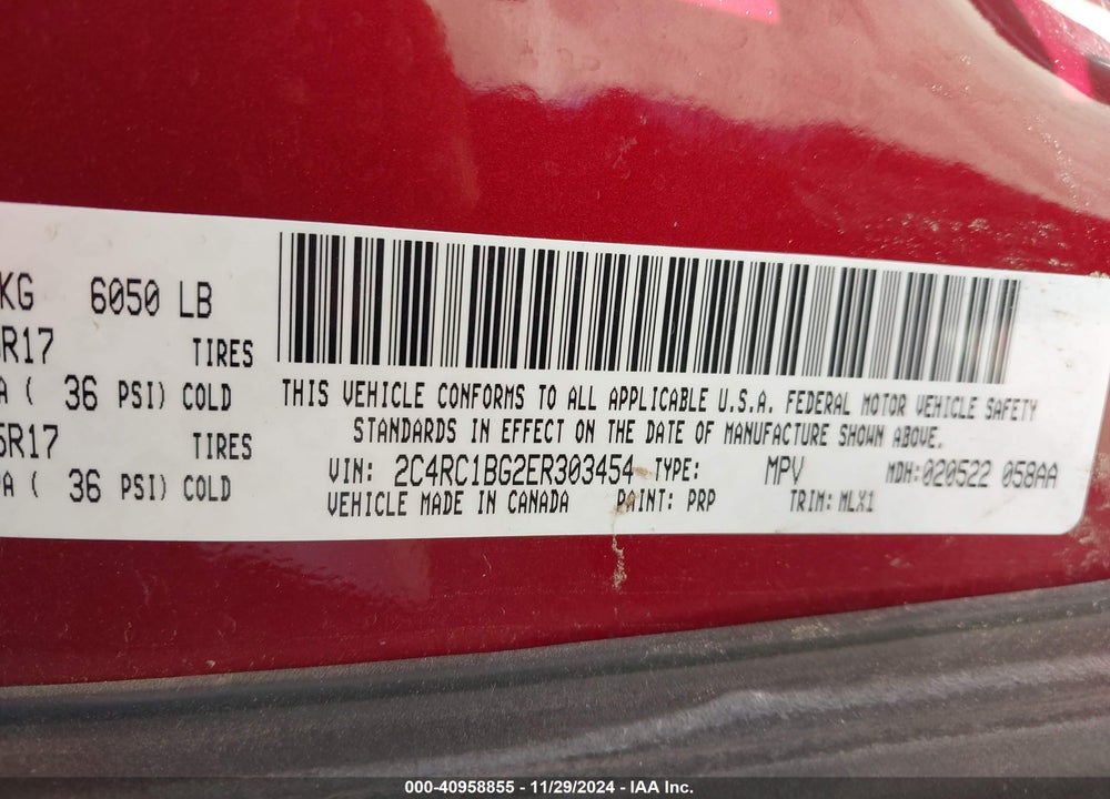 2014 CHRYSLER TOWN & COUNTRY TOURING VIN: 2C4RC1BG2ER303454
