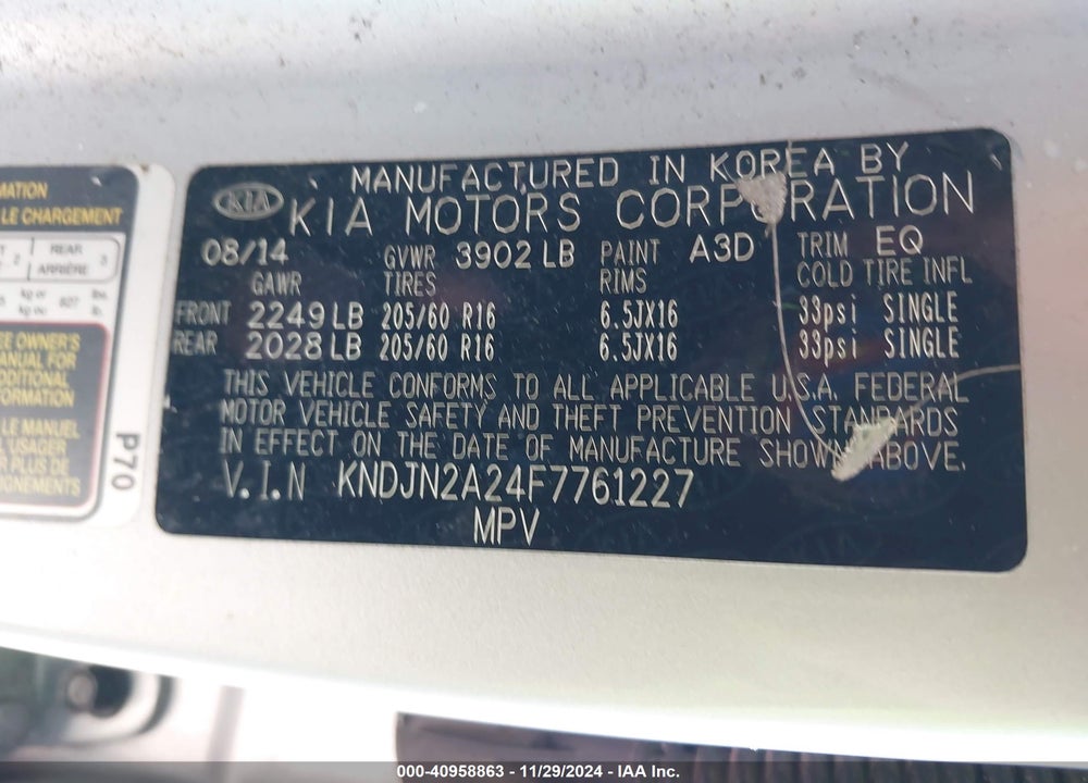 2015 KIA SOUL VIN: KNDJN2A24F7761227